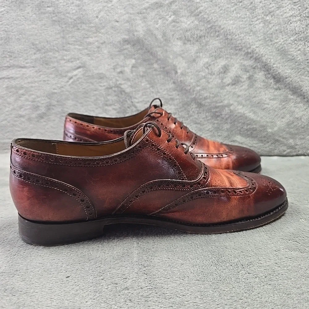 Carlos Santos Goodyear Welted Wingtip Shoes Mens Size 7‎ Brown Metal Toe Plate